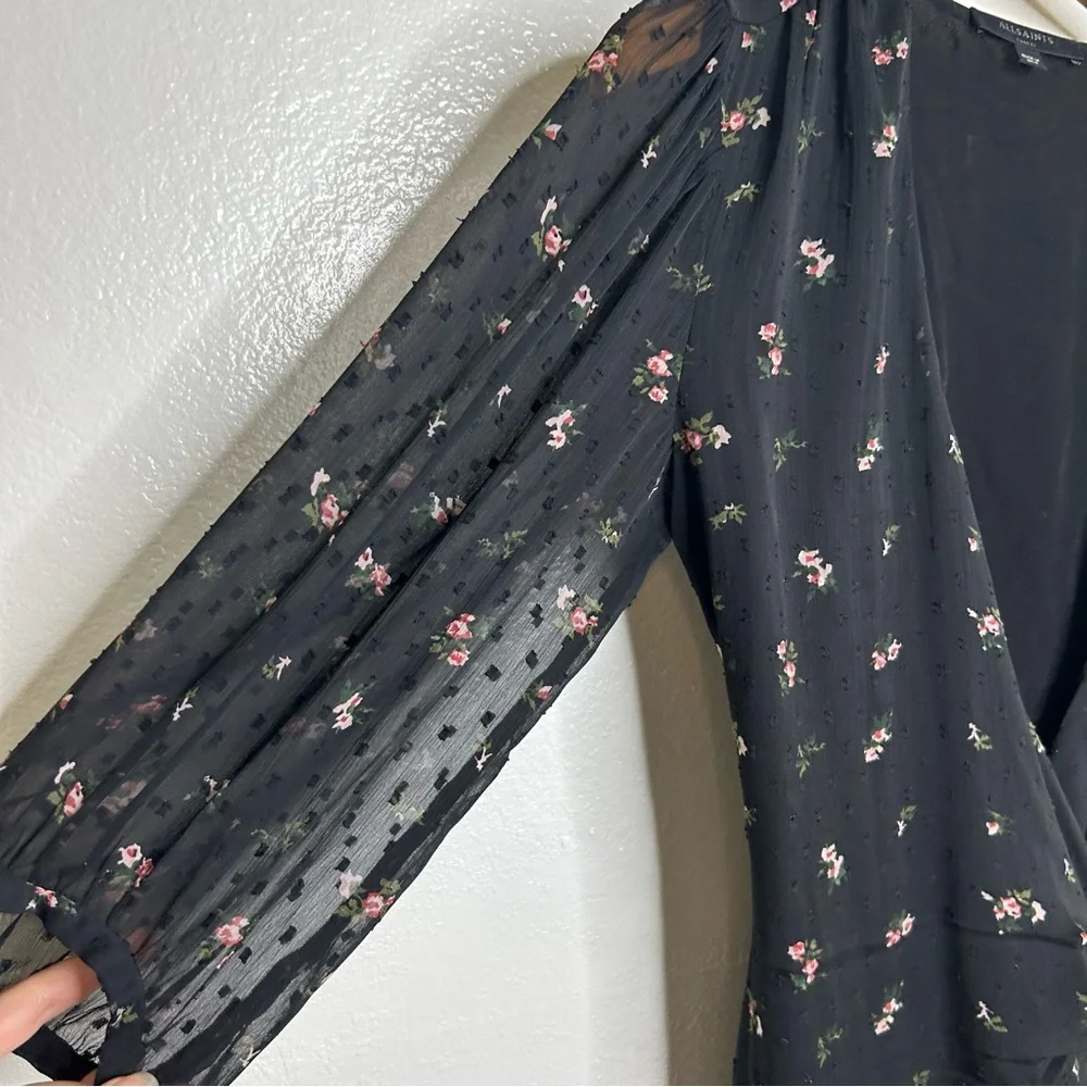 ALLSAINTS Jade Aster Floral Black Wrap Dress S